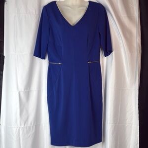 Blue V-Neck Sheath Midi Dress for Work